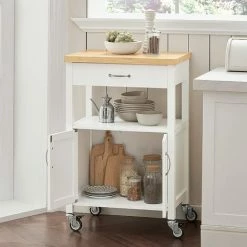 SoBuy Kitchen Trolley Cart With Doors & Storage Cabinet, White,FKW22-WN -SOBUY Shop 6614186 3
