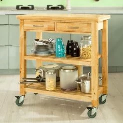 SoBuy Rubber Wood Kitchen Storage Trolley Cart With Drawers & Shelves,FKW24-N -SOBUY Shop 6614187 3