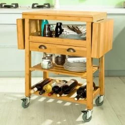 SoBuy Bamboo Kitchen Storage Trolley Cart With Folding Worktop, FKW25-N -SOBUY Shop 6614188 3