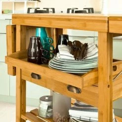 SoBuy Bamboo Kitchen Storage Trolley Cart With Folding Worktop, FKW25-N -SOBUY Shop 6614188 4