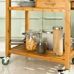 SoBuy Bamboo Kitchen Trolley With Drawers & Towel Paper Holder,FKW26-N -SOBUY Shop 6614189 4