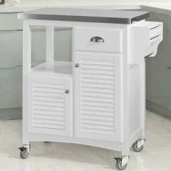 SoBuy Kitchen Storage Trolley, Stainless Steel Worktop & Louvre Door,FKW37-W -SOBUY Shop 6614191 3