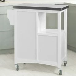 SoBuy Kitchen Storage Trolley, Stainless Steel Worktop & Louvre Door,FKW37-W -SOBUY Shop 6614191 5