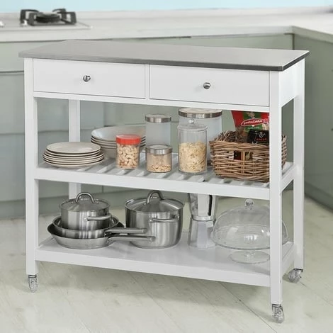 Promotion!! SoBuy Kitchen Storage Serving Trolley Cart With Stainless Steel Top,FKW47-W 3 Promotion!! SoBuy Kitchen Storage Serving Trolley Cart With Stainless Steel Top,FKW47-W - Image 3