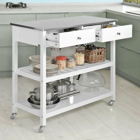 Promotion!! SoBuy Kitchen Storage Serving Trolley Cart With Stainless Steel Top,FKW47-W 4 Promotion!! SoBuy Kitchen Storage Serving Trolley Cart With Stainless Steel Top,FKW47-W - Image 4