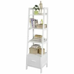 SoBuy 4-Tiers Ladder Storage Bookcases And Shelving Unit With Drawer ,FRG116-K-W