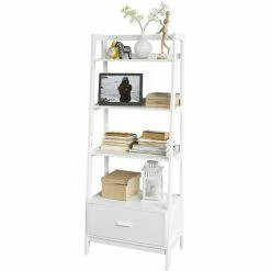 SoBuy 4-Tiers Ladder Storage Display Shelf Bookcase With Drawer And Shelves,FRG116-W