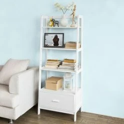 SoBuy 4-Tiers Ladder Storage Display Shelf Bookcase With Drawer And Shelves,FRG116-W 7 SoBuy 4-Tiers Ladder Storage Display Shelf Bookcase With Drawer And Shelves,FRG116-W -SOBUY Shop 6614203 3