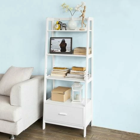 SoBuy 4-Tiers Ladder Storage Display Shelf Bookcase With Drawer And Shelves,FRG116-W 3 SoBuy 4-Tiers Ladder Storage Display Shelf Bookcase With Drawer And Shelves,FRG116-W - Image 3