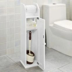 SoBuy Toilet Paper Roll Holder Freestanding Wood Bathroom Cabinet,FRG135-W -SOBUY Shop 6614208 3