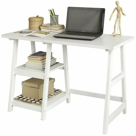SoBuy Wood Home Office Computer Table with Shelves White, FWT16-W SoBuy Wood Home Office Computer Table With Shelves White, FWT16-W -SOBUY Shop 6614234 1