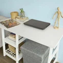 SoBuy Wood Home Office Computer Table With Shelves White, FWT16-W 3 SoBuy Wood Home Office Computer Table With Shelves White, FWT16-W -SOBUY Shop 6614234 4