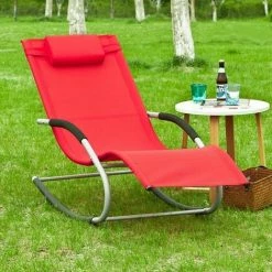 SoBuy Garden Rocking Deck Chair Recliners With Footrest,Red,OGS28-R