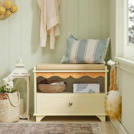 SoBuy Hallway Storage Bench Shoe Bench Shoe Rack Shoe Cabinet With Drawer And Seat Cushion Cream,FSR123-MI 2 SoBuy Hallway Storage Bench Shoe Bench Shoe Rack Shoe Cabinet With Drawer And Seat Cushion Cream,FSR123-MI - Image 2