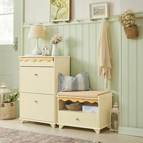 SoBuy Hallway Storage Bench Shoe Bench Shoe Rack Shoe Cabinet With Drawer And Seat Cushion Cream,FSR123-MI 3 SoBuy Hallway Storage Bench Shoe Bench Shoe Rack Shoe Cabinet With Drawer And Seat Cushion Cream,FSR123-MI - Image 3
