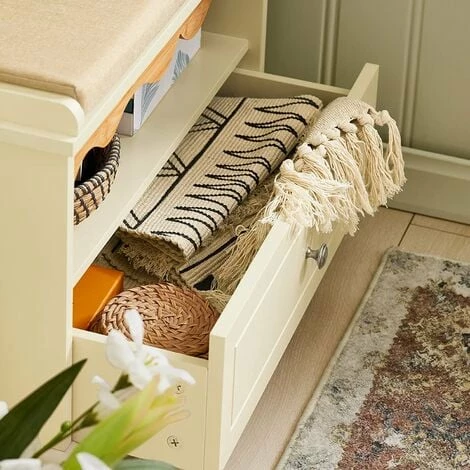SoBuy Hallway Storage Bench Shoe Bench Shoe Rack Shoe Cabinet With Drawer And Seat Cushion Cream,FSR123-MI 5 SoBuy Hallway Storage Bench Shoe Bench Shoe Rack Shoe Cabinet With Drawer And Seat Cushion Cream,FSR123-MI - Image 5