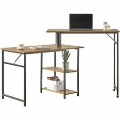 SoBuy Home Office Table Desk Computer Desk Standing Desk Sit Stand Desk Rotatable Desk With 2 Desktops And 2 Shelves,FWT93-F