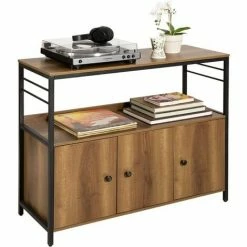 SoBuy Sideboard Microwave Cabinet Kitchen Dining Room Living Room Sideboard Storage Cabinet Cupboard With 3 Doors,FSB63-PF