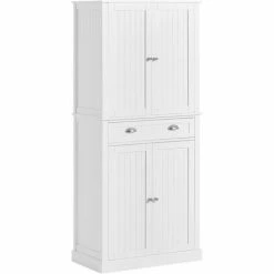 SoBuy Tall Kitchen Cupboard With 2 Cabinets And 1 Drawer Kitchen Dining Room Living Room Tall Cabinet Cupboard Sideboard,FSB44-W