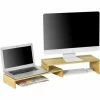 SoBuy 2 Tiers Bamboo Monitor Stand Computer Screen Monitor Stand Monitor Riser Desk Organizer,BBF07-N
