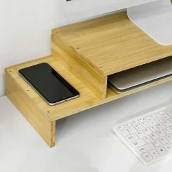 SoBuy 2 Tiers Bamboo Monitor Stand Computer Screen Monitor Stand Monitor Riser Desk Organizer,BBF07-N -SOBUY Shop 67396878 5