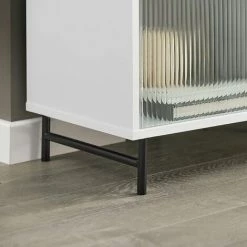 SoBuy Hallway Storage Bench Shoe Bench Shoe Rack With Glass Sliding Doors,FSR115-W -SOBUY Shop 67396879 3