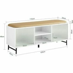 SoBuy Hallway Storage Bench Shoe Bench Shoe Rack With Glass Sliding Doors,FSR115-W -SOBUY Shop 67396879 4