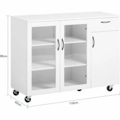 SoBuy Kitchen Dining Room Living Room Sideboard Storage Cabinet Cupboard On Wheels Storage Cabinet With Glass Doors,FSB57-W -SOBUY Shop 67396883 4