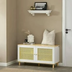 Alternative view of SoBuy Hallway Shoe Bench Shoe Cabinet With 2 Doors,FSR103-WN