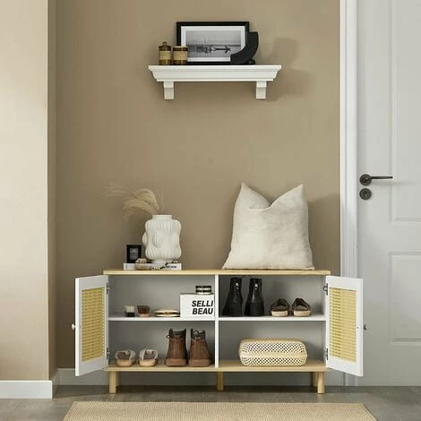 SoBuy Hallway Shoe Bench Shoe Cabinet With 2 Doors,FSR103-WN 3 SoBuy Hallway Shoe Bench Shoe Cabinet With 2 Doors,FSR103-WN - Image 3