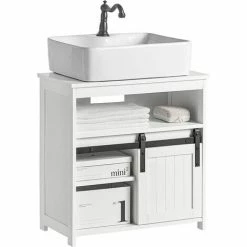 SoBuy Under Sink Cabinet Bathroom Vanity Unit Bathroom Storage Cabinet With Sliding Door,BZR61-W