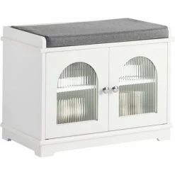 SoBuy Shoe Cabinet With Glass Doors And Seat Cushion,FSR121-W