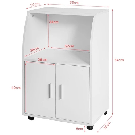 SoBuy White Wood Wheeled Kitchen Storage Cupboard Unit FRG241-W 2 SoBuy White Wood Wheeled Kitchen Storage Cupboard Unit FRG241-W - Image 2