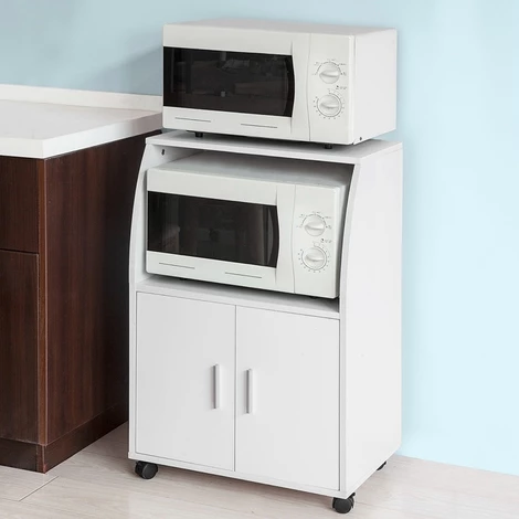 SoBuy White Wood Wheeled Kitchen Storage Cupboard Unit FRG241-W 3 SoBuy White Wood Wheeled Kitchen Storage Cupboard Unit FRG241-W - Image 3
