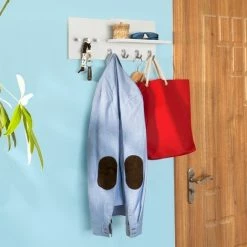 SoBuy Wall Coat Rack With 7 Hangers And Storage Shelf, White Wood, FRG54-W -SOBUY Shop 6968520 3