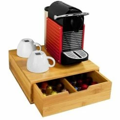 SoBuy Bamboo Coffee Pods & Capsules Teabags Drawer Organizer Holder,FRG70-N