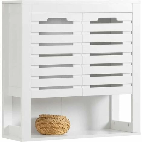 SoBuy Wall Storage Cabinet Cupboard With Double Slatted Doors,BZR51-W 1 SoBuy Wall Storage Cabinet Cupboard With Double Slatted Doors,BZR51-W