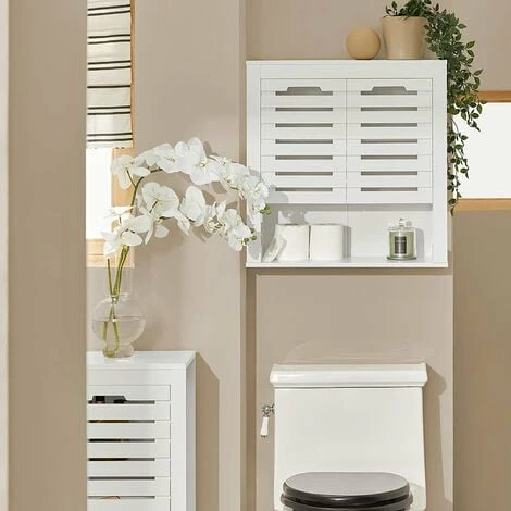 SoBuy Wall Storage Cabinet Cupboard With Double Slatted Doors,BZR51-W 2 SoBuy Wall Storage Cabinet Cupboard With Double Slatted Doors,BZR51-W - Image 2