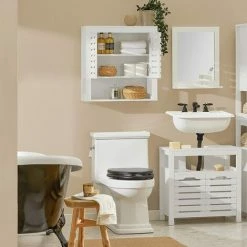 SoBuy Wall Storage Cabinet Cupboard With Double Slatted Doors,BZR51-W 7 SoBuy Wall Storage Cabinet Cupboard With Double Slatted Doors,BZR51-W -SOBUY Shop 70103341 3