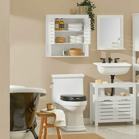 SoBuy Wall Storage Cabinet Cupboard With Double Slatted Doors,BZR51-W 3 SoBuy Wall Storage Cabinet Cupboard With Double Slatted Doors,BZR51-W - Image 3