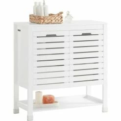 SoBuy Bathroom Storage Cabinet Cupboardwith Double Slatted Doors And Shelf,BZR50-W