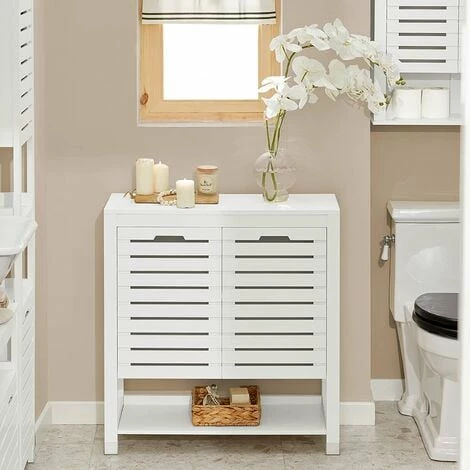 SoBuy Bathroom Storage Cabinet Cupboardwith Double Slatted Doors And Shelf,BZR50-W 2 SoBuy Bathroom Storage Cabinet Cupboardwith Double Slatted Doors And Shelf,BZR50-W - Image 2