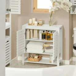 SoBuy Bathroom Storage Cabinet Cupboardwith Double Slatted Doors And Shelf,BZR50-W 7 SoBuy Bathroom Storage Cabinet Cupboardwith Double Slatted Doors And Shelf,BZR50-W -SOBUY Shop 70391409 3