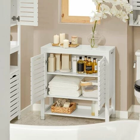 SoBuy Bathroom Storage Cabinet Cupboardwith Double Slatted Doors And Shelf,BZR50-W 3 SoBuy Bathroom Storage Cabinet Cupboardwith Double Slatted Doors And Shelf,BZR50-W - Image 3