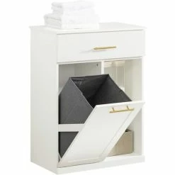 SoBuy Laundry Basket Laundry Cabinet With Drawer And Storage Compartments,BZR66-W