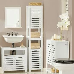 Alternative view of SoBuy Bathroom Tall Cabinet Cupboard With 2 Slatted Doors And 2 Shelves,BZR59-W