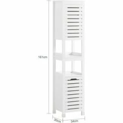 SoBuy Bathroom Tall Cabinet Cupboard With 2 Slatted Doors And 2 Shelves,BZR59-W -SOBUY Shop 71973133 3