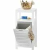 SoBuy Bathroom Laundry Basket Laundry Cabinet With Slatted Door And Shelf,BZR67-W