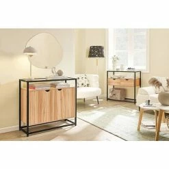 SoBuy Console Table Hall Table Sofa Table Side Table With Glass Top And 2 Drawers,FSB54-N -SOBUY Shop 71973136 3