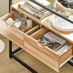 SoBuy Console Table Hall Table Sofa Table Side Table With Glass Top And 2 Drawers,FSB54-N -SOBUY Shop 71973136 5